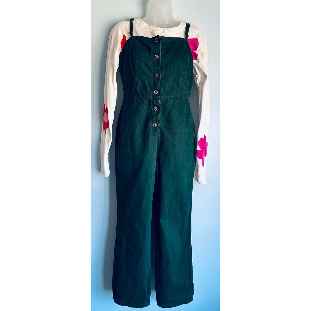 ASOS Denim Overalls Green Women's 10 Button Up Effortless Chic Classic - Picture 2 of 7